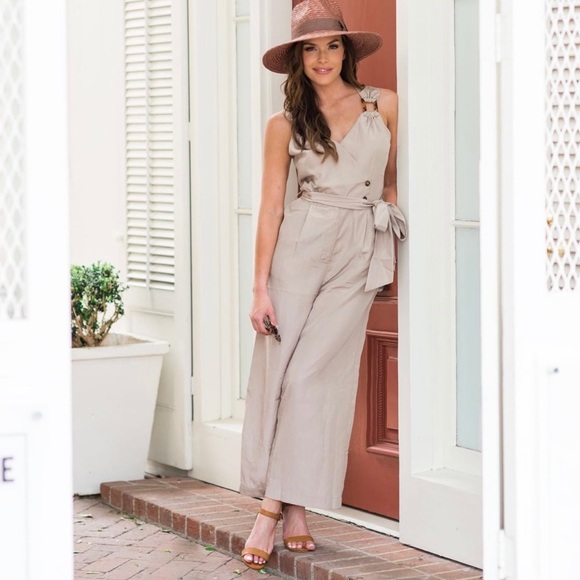Pants - Beige Tie Jumpsuit